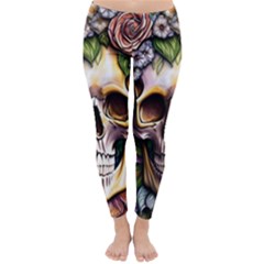 Death Skull Floral Classic Winter Leggings by GardenOfOphir