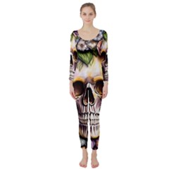 Death Skull Floral Long Sleeve Catsuit by GardenOfOphir