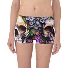 Death Skull Floral Boyleg Bikini Bottoms by GardenOfOphir