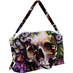 Death Skull Floral Canvas Crossbody Bag by GardenOfOphir