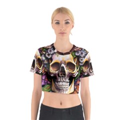 Death Skull Floral Cotton Crop Top by GardenOfOphir