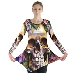 Death Skull Floral Long Sleeve Tunic 