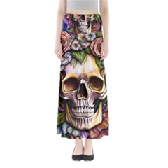 Death Skull Floral Full Length Maxi Skirt by GardenOfOphir