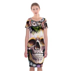 Death Skull Floral Classic Short Sleeve Midi Dress by GardenOfOphir