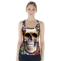 Death Skull Floral Racer Back Sports Top by GardenOfOphir