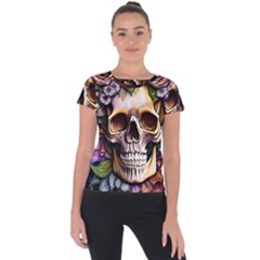 Death Skull Floral Short Sleeve Sports Top 