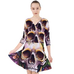 Death Skull Floral Quarter Sleeve Front Wrap Dress by GardenOfOphir