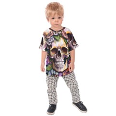 Death Skull Floral Kids  Raglan Tee