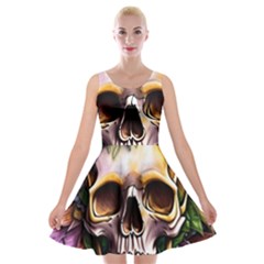 Death Skull Floral Velvet Skater Dress