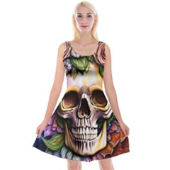 Death Skull Floral Reversible Velvet Sleeveless Dress