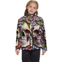 Death Skull Floral Kids  Puffer Bubble Jacket Coat View1