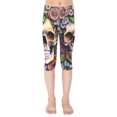 Death Skull Floral Kids  Capri Leggings  by GardenOfOphir