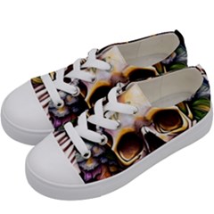 Death Skull Floral Kids  Low Top Canvas Sneakers by GardenOfOphir