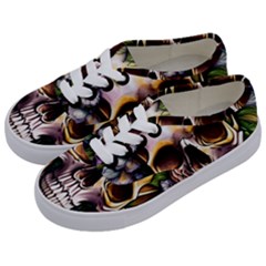 Death Skull Floral Kids  Classic Low Top Sneakers by GardenOfOphir