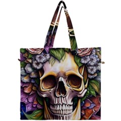 Death Skull Floral Canvas Travel Bag by GardenOfOphir