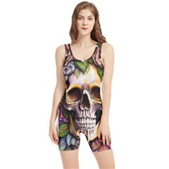 Death Skull Floral Women s Wrestling Singlet by GardenOfOphir