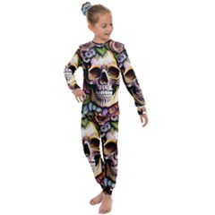 Death Skull Floral Kids  Long Sleeve Set 