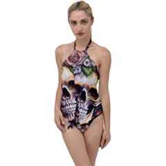 Death Skull Floral Go With The Flow One Piece Swimsuit by GardenOfOphir