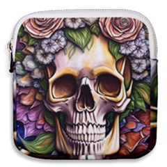 Death Skull Floral Mini Square Pouch by GardenOfOphir