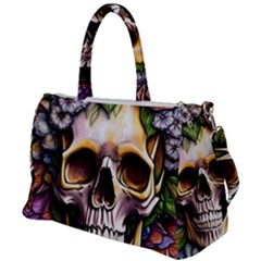 Death Skull Floral Duffel Travel Bag by GardenOfOphir