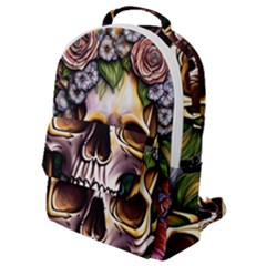 Death Skull Floral Flap Pocket Backpack (small) by GardenOfOphir