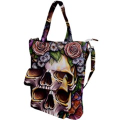 Death Skull Floral Shoulder Tote Bag by GardenOfOphir