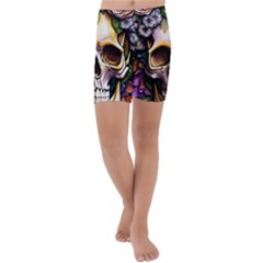 Death Skull Floral Kids  Lightweight Velour Capri Yoga Leggings by GardenOfOphir