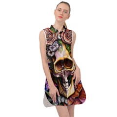 Death Skull Floral Sleeveless Shirt Dress by GardenOfOphir