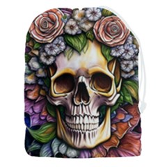 Death Skull Floral Drawstring Pouch (3xl) by GardenOfOphir