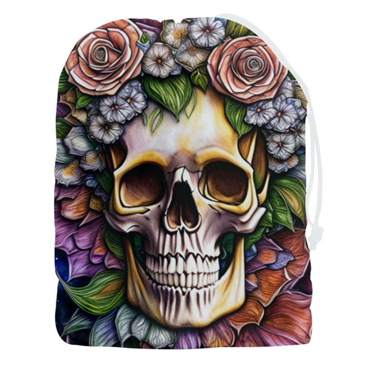 Death Skull Floral Drawstring Pouch (3XL)