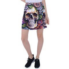 Death Skull Floral Tennis Skirt by GardenOfOphir