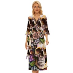 Death Skull Floral Midsummer Wrap Dress by GardenOfOphir