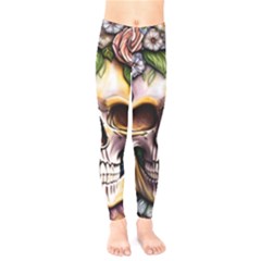 Death Skull Floral Kids  Classic Winter Leggings