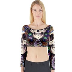 Dead Cute Skull Floral Long Sleeve Crop Top by GardenOfOphir