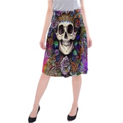 Dead Cute Skull Floral Midi Beach Skirt by GardenOfOphir