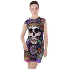 Dead Cute Skull Floral Drawstring Hooded Dress by GardenOfOphir