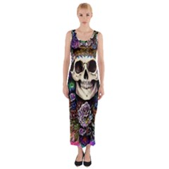 Dead Cute Skull Floral Fitted Maxi Dress by GardenOfOphir