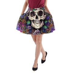 Dead Cute Skull Floral A-line Pocket Skirt by GardenOfOphir