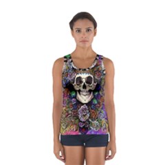 Dead Cute Skull Floral Sport Tank Top  by GardenOfOphir