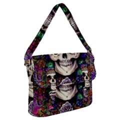 Dead Cute Skull Floral Buckle Messenger Bag by GardenOfOphir