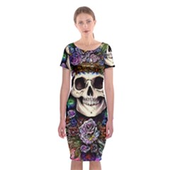 Dead Cute Skull Floral Classic Short Sleeve Midi Dress by GardenOfOphir