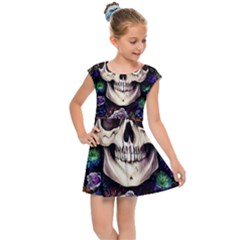 Dead Cute Skull Floral Kids  Cap Sleeve Dress by GardenOfOphir