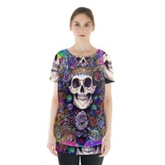 Dead Cute Skull Floral Skirt Hem Sports Top by GardenOfOphir