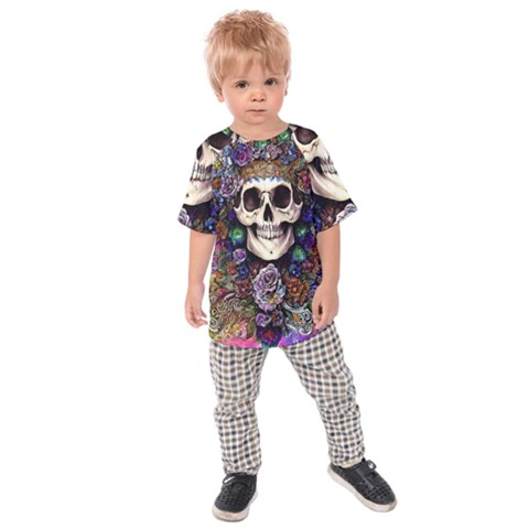 Dead Cute Skull Floral Kids  Raglan Tee by GardenOfOphir