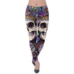 Dead Cute Skull Floral Velvet Leggings