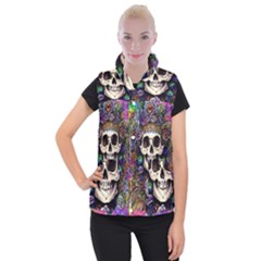 Dead Cute Skull Floral Women s Button Up Vest