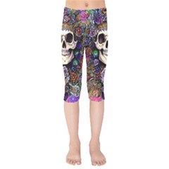 Dead Cute Skull Floral Kids  Capri Leggings  by GardenOfOphir