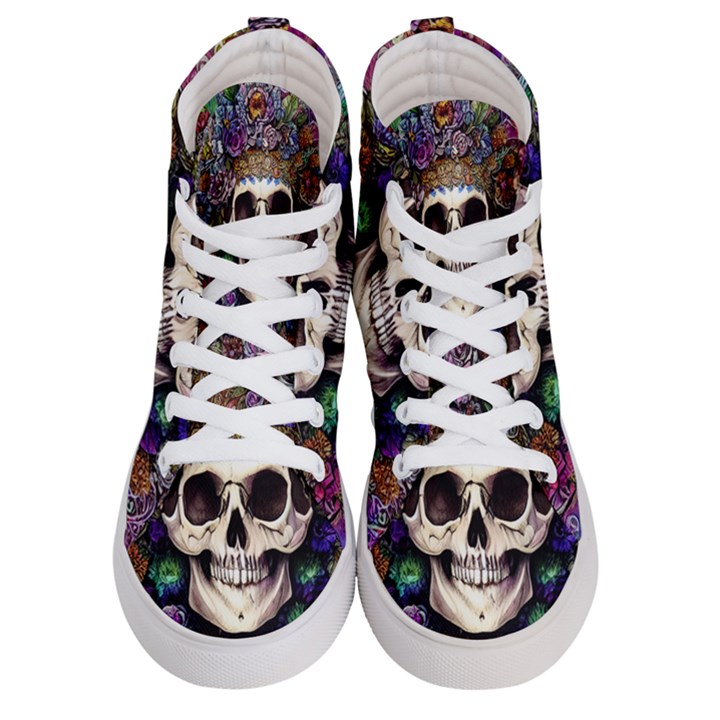 Dead Cute Skull Floral Women s Hi-Top Skate Sneakers