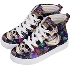 Dead Cute Skull Floral Kids  Hi-top Skate Sneakers by GardenOfOphir