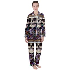 Dead Cute Skull Floral Women s Long Sleeve Satin Pajamas Set	 by GardenOfOphir